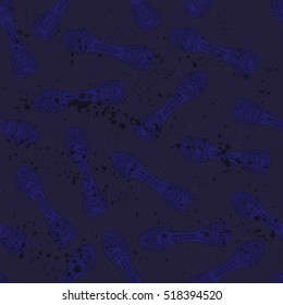 seamless pattern white contour cartoon skateboard, for boy and girl, on Blob doted background.