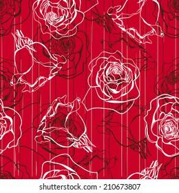 Seamless pattern white contours flowers roses