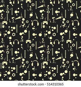 Seamless pattern. White contours on dark background. Vector illustration