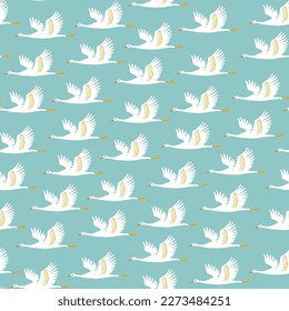Seamless Pattern with white cranes. Stylish bird illustration