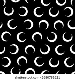 Patrón inconsútil de Formas blancas de la luna creciente en un fondo negro
