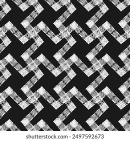 Seamless pattern with white cross geometric ornament on black background. Vector illustration
