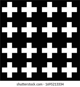 Seamless pattern with white crosses on a black background. Vector and stock illustration. Can be used on fabric wallpaper