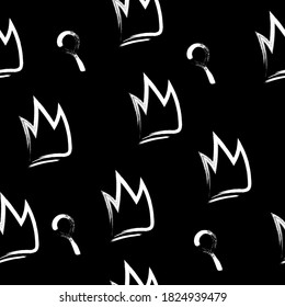 Seamless pattern with white crowns on black background