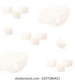 Seamless pattern white cube and granulated sugar ivector illustration on white background