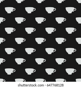 Seamless pattern with a white cups on a black background