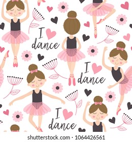 seamless pattern white with cute ballerina - vector illustration, eps