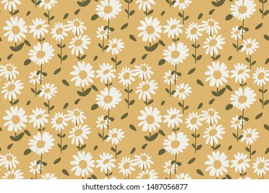 seamless pattern white daisies on mustard background