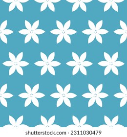 Seamless pattern of white daisies on a blue background. Field flower petals. Simple summer pattern. Divination. Vector illustration