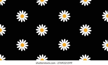 Seamless pattern of white daisies with yellow centers on a vector floral illustration