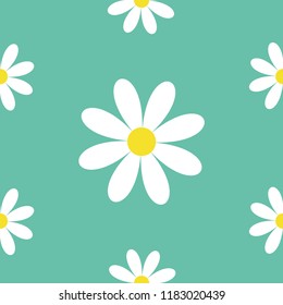 Seamless Pattern White daisy chamomile icon. Cute flower plant collection. Growing concept. Wrapping paper textile template. Green background. Vector illustration