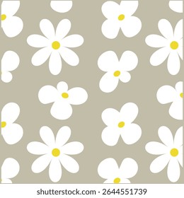 Seamless pattern with white daisy flowers with leaves on colors background, Hand-drawn monochrome daisy floral pattern.botanical elements.