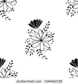 Seamless pattern white Daisy wildflower Abstract black adn white duotone graphic