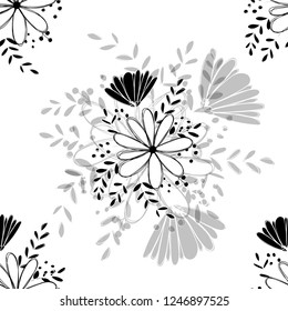 Seamless pattern white Daisy wildflower Abstract black adn white duotone graphic