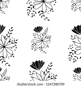 Seamless pattern white Daisy wildflower Abstract black adn white duotone graphic
