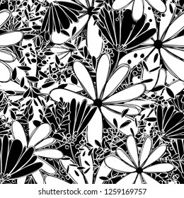 Seamless pattern white Daisy wildflower Abstract black adn white duotone graphic