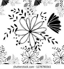 Seamless pattern white Daisy wildflower Abstract black adn white duotone graphic