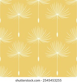 Seamless pattern with white dandelions on a yellow background.