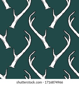 Patrón transparente con coronas blancas. Ilustración de fondo del vector sobre verde oscuro. Fondo natural de animales salvajes.