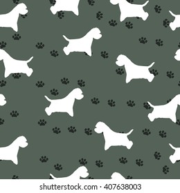 seamless pattern of white dog on a green background