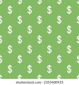 Seamless pattern with white Dollar sign icon on green background, vector illustration,seamless pattern background.