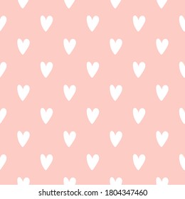Seamless pattern white doodle hearts on pastel pink background. Elegant print for fabric textile gift paper scrapbook wallpaper kids clothes nursery decor svg