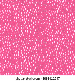  Seamless pattern of white dots, smears, spots, ovals on a pink background. Abstract pattern. Vector illustration. 