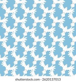 Seamless pattern of White Doves of Peace for the religious holiday of Pentecost