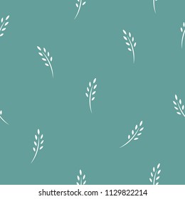 seamless pattern with white ears of wheat, barley or rye. natural ornament on powder blue. eco company, agriculture, nature firm, ecology, healthy organic and farm fresh food wallpaper. Vector