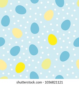Seamless pattern with white Easter egg shapes and polka dots or confetti