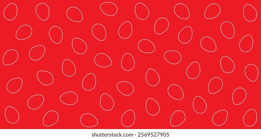 Seamless pattern of white Easter eggs outlines on vibrant red background. Minimalistic Easter themed design for holiday decor and print.
