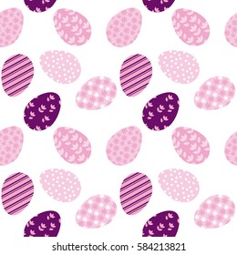 Seamless pattern with white Easter eggs and polka dots or confetti on white background. Vector illustration. spring repeatable motif for fabric, wrapping paper, cards