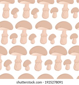 Seamless pattern white edible mushrooms vector illustration