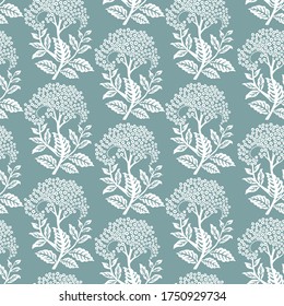 Seamless pattern with white Elderflowers on blue background. Vector illustration.  