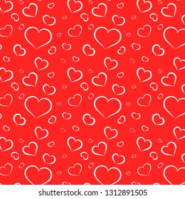 Seamless pattern with white elegant heart silhouettes on an isolated background