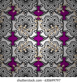 Seamless pattern white elements. White template. Floral classic texture. Royal retro on magenta background. Design vintage for card, wallpaper, wrapping, textile. Vector illustration.