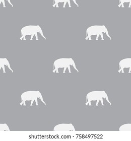 Seamless pattern with white elephants on gray background. Vector image.