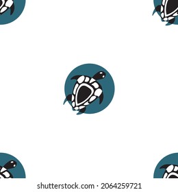 seamless pattern white emerald circles and black and white sea turtle classic vector