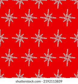 Patrón sin inconvenientes con nevadas de fantasía blanca sobre fondo rojo brillante Ilustración vectorial en un sencillo estilo plano para envolver papel, textil, tejido y decoración de embalaje 