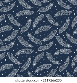 Seamless Pattern of White Feather with White Star - Vector Design 