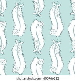 Seamless pattern with white feathers on blue background, vector illustration