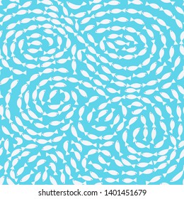 seamless pattern white fish on blue background for fashion textile, vector illustration