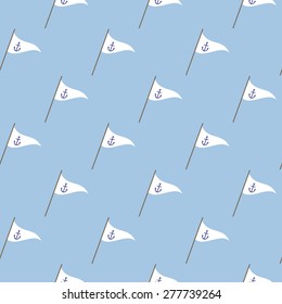 Seamless pattern with white flags and anchors.
