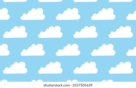 Seamless pattern white flat cloud on blue sky backgroud. Design for blanket, blanket for kids, decorative, carpet wallpaper, fabric, textile design, card , wrapping paper, diary cover, and etc