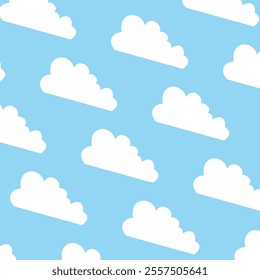 Seamless pattern white flat cloud on blue sky backgroud. Design for blanket, blanket for kids, decorative, carpet wallpaper, fabric, textile design, card , wrapping paper, diary cover, and etc