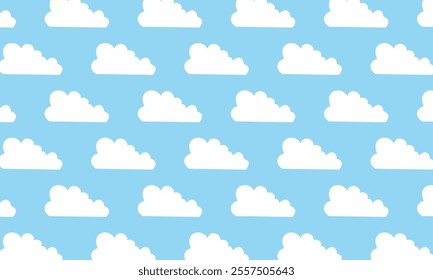 Seamless pattern white flat cloud on blue sky backgroud. Design for blanket, blanket for kids, decorative, carpet wallpaper, fabric, textile design, card , wrapping paper, diary cover, and etc