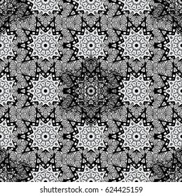 Seamless pattern. White with floral pattern. Gray background with white elements. Vector white floral ornament brocade textile and glass pattern.