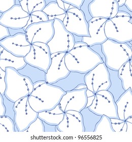 Seamless pattern with white flower on blue background