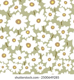 Seamless pattern with white flowers. Abstract vector texture for textile, fabric, wrapping paper.	
