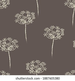 Seamless pattern. White flowers. Brown background.